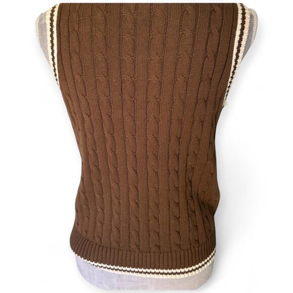 J. GALT Brown Cable Knit Sweater Vest 100% Cotton Academia Preppy Y2K Retro, S? - Picture 3 of 8